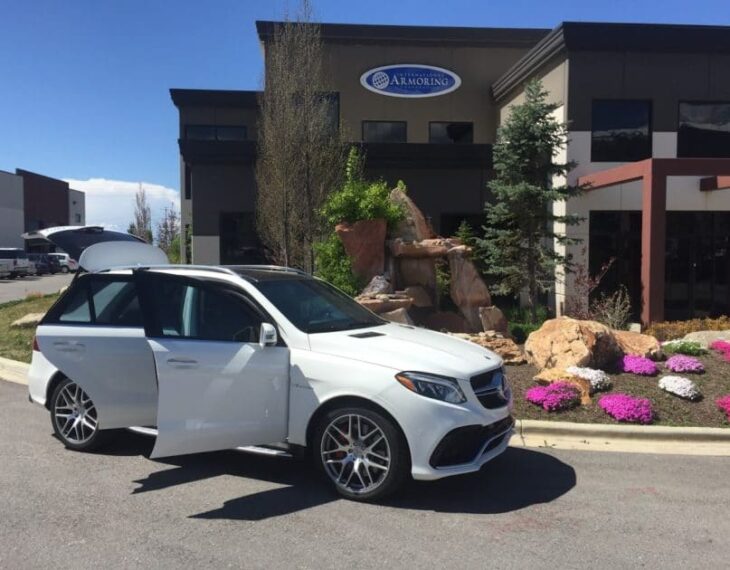 front side view of an armored Mercedes Benz GLE 63