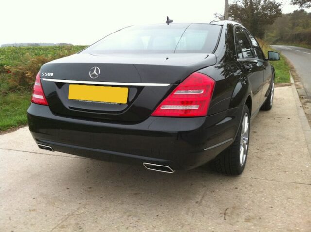 rear view of a Bulletproof Mercedes-Benz S500 Series