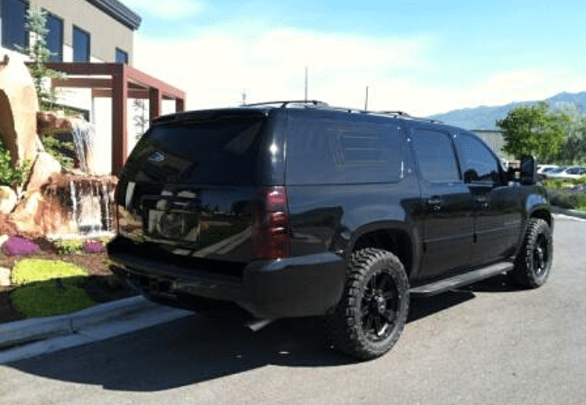 rear view of a Bulletproof 2013 Chevy Suburban