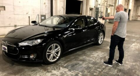 Jerry Rig Everything Shoots at a Tesla