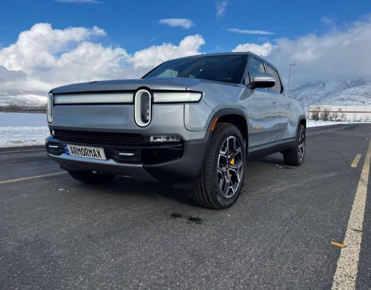 Armored Rivian R1T Electric Truck from Armormax Street Driving